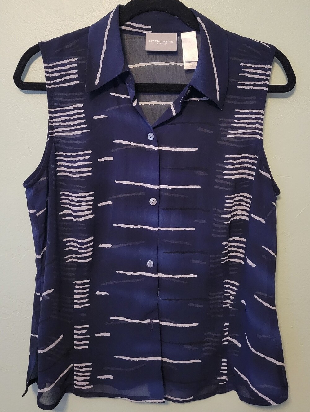 Liz Claiborne Navy & Light Lavender Sleeveless Button-Front Blouse